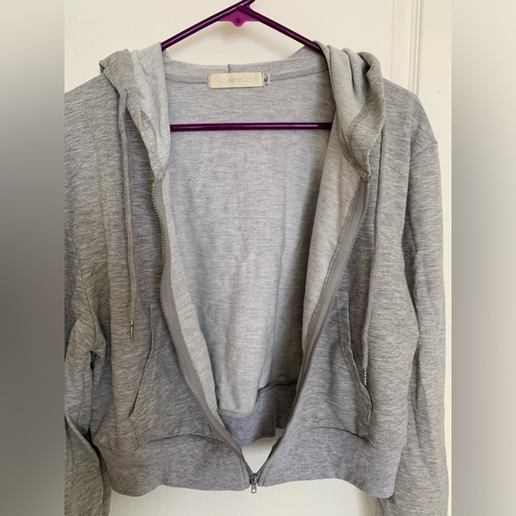 Milanpavilion Zip Up Cropped Grey Drawstring Hoodie Jacket Casual Long Sleeve - Picture 6 of 15